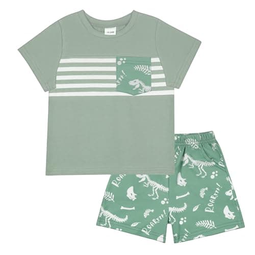 JiuBreeze Toddler Baby Boy Clothes Boys Summer Outfits T-shirt Boy Shorts Set 18 Months-4T (Light Green, 18-24M) - Thumbnail 2