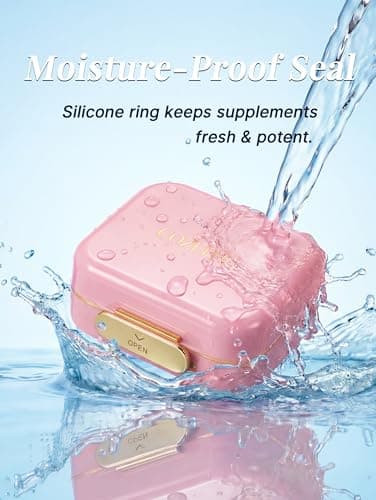 Small Pill Case Travel Pill Box with 7 Compartments for Purse - Compact Pill Organizer for Medicine Vitamin - Portable Container for Fish Oil & Supplements - Soft Pink - Thumbnail 4
