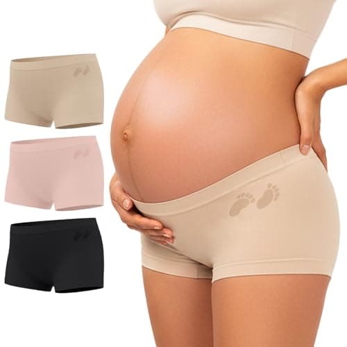 Y25D Maternity Underwear Cotton Blend Seamless Pregnancy Panties Under The Bump Postpartum Boyshort Underwear 3-Packs - Thumbnail 2