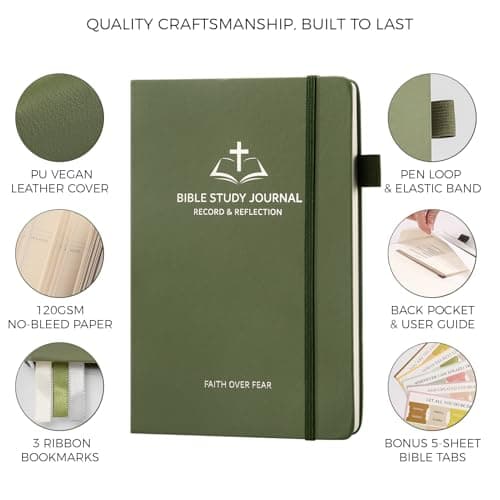 Daily Christian Bible Study Journal for Women & Men, 8.27x5.83” A5 Hardcover Prayer Notebook for Church, Sermon & Devotional Notes, PU Leather Cover with Elastic Band & Pen Loop. (Brown) - Thumbnail 6