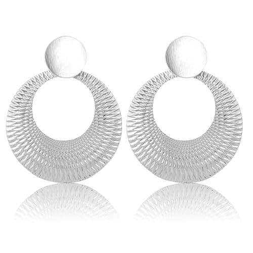AUHUAYAO Disc Dangle Earrings for Women Big Drop Earrings Geometric Statement Earrings for Women(Silver) - Image 1