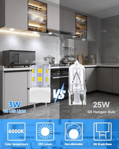 Noobibaba Upgraded Glass Microwave Light Bulbs Under Hood, G8 LED Bulb for GE LG Samsung Under Microwave Light Bulb, 3W Equivalent WB25X10019 20W Halogen Lamp 120V Daylight White 6000K 2-Count - Thumbnail 2