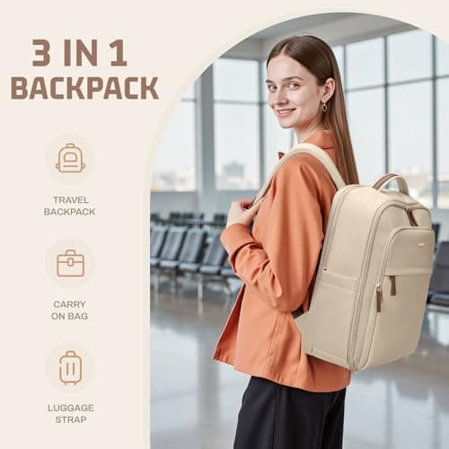 GOLF QUALITY 22L Travel Backpack for Women & Men,Carry On Bag for Airplanes Personal Item Laptop Backpack,17.3 Inch,Apricot - Thumbnail 6