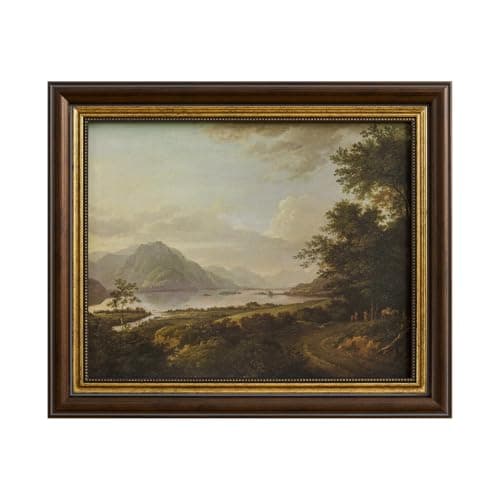 Framed Canvas Wall Art Vintage Forest Path Landscape, Lake Mountain Nature Wall Decor with Gold Frame, Rustic Country Canvas Prints for Living Room Bedroom Home Decoration, 12"x10" - Image 1