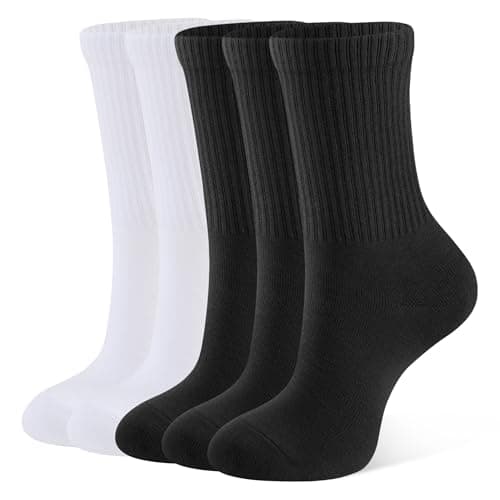 CLOSEMATE Womens Calf Crew Socks Comfortable Soft Cotton and Lightweight 5 Pairs(3Black2White, Size M) - Image 1