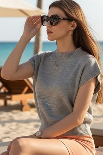 Orolay Women's Cap Sleeve Sweater Vest Mock Neck Short Sleeve Knit Top - Soft Lightweight Solid Color - Thumbnail 4