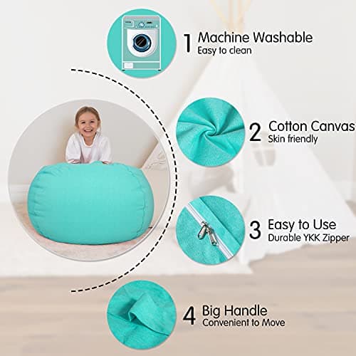 Aubliss Stuffed Animal Bean Bag Storage Chair, Beanbag Covers Only for Organizing Plush Toys, Turns into Bean Bag Seat for Kids When Filled, X-Large 48"-Canvas Solid Aqua - Thumbnail 2