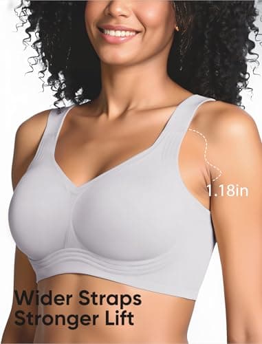 Easybunny Jelly Bras for Women Plus Size Minimizer No Underwire Supportive Full Coverage Wider Straps Seamless Tshirt Bra Light Purple 3XL - Thumbnail 3