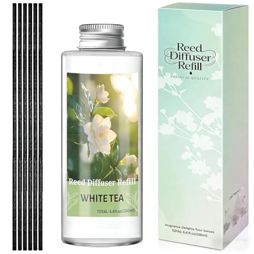 STRN Reed Diffuser Oil Refill, White Tea Scented Diffuser Oil Refills with 6 Reed Sticks 200ML(6.8fl.oz), Room Fresheners for Home, Long-Lasting Fragrance for Living Room, Bedroom, Office - Image 1