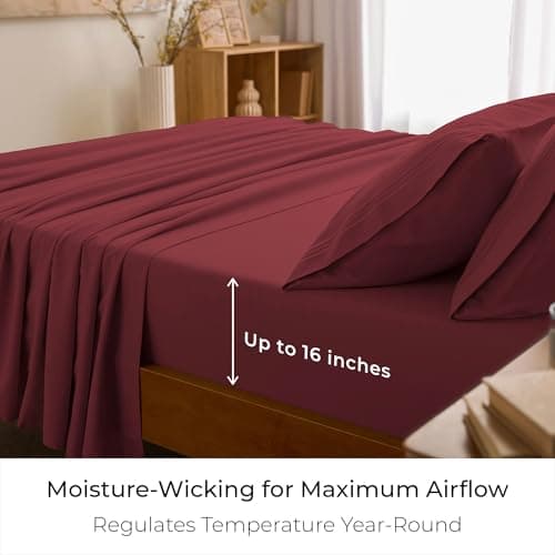 Mellanni Split King Sheet Set - 7-Piece Iconic Collection Bedding, (Including 4 Pillowcases), 16-Inch Deep Pocket, Easy Care, Extra Soft, Cooling Sheets, Brushed Microfiber - Brick Red - Thumbnail 4