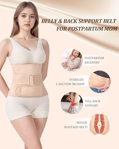 Evantha Postpartum Belly Band for Women: Adjustable Compression Wrap for Abdominal & Waist Support C-Section & Vaginal Birth Recovery Beige M - Thumbnail 3