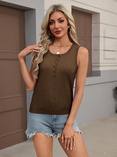 Chulianyouhuo Wool Blend Summer Sweater Women Sleeveless Casual Scoop Neck Tank Tops Fitted Button Down Business Shirt - Thumbnail 6