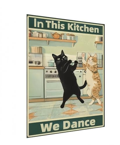 Carastora Funny Cat Kitchen Wall Decor – Vintage Metal Tin Sign for Home, Cafe, or Bar, Retro Cooking Theme Wall Art, 12x8 Inch - Image 1