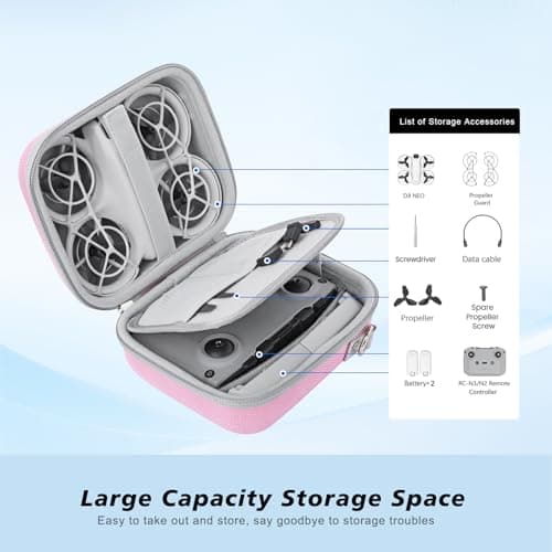 Krypthos Portable Shoulder Case for DJI Neo, Pink, Drone Carrying Case with Elastic Strap, Travel and Home Storage for DJI Neo Drone and Accessories - Thumbnail 4