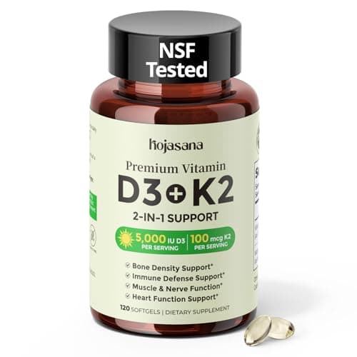 Vitamin D3 K2 5000IU 100mcg MK-7, 2-in-1 K2 D3 Vitamin Supplement for Better Bone, Immune Support, Better Calcium Absorption, with Sunfolwer Seed Oil, Easy to Swallow,120 Day Supply, D3 5000IU - Image 1