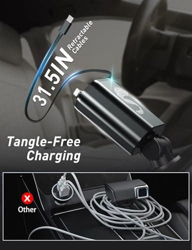 Retractable Car Charger USB C Fast Charging 120W, Car Accessories Cigarette Lighter Adapter Car Charger iPhone16 15 14 13 12 11 Car Essentials Gift for Travelers, Men, Women - Thumbnail 3