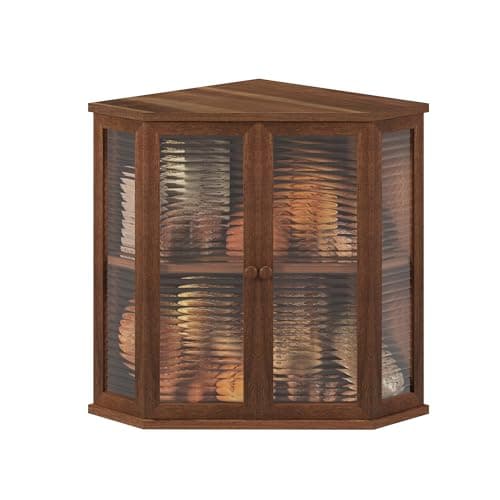WouZglk Extra Large Acacia Wood Corner Bread Box for Kitchen Countertop, 16.5 Inch Wooden Breadbox with Glass Wavy Door, Durable Grain Finish, Farmhouse Style Design (Acacia Wood) - Image 1