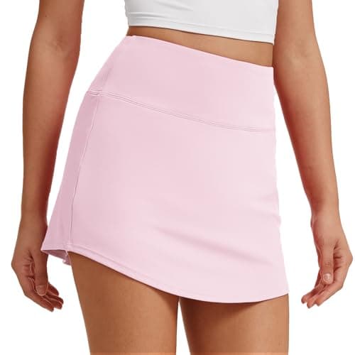 M MOTEEPI Skorts for Woman with Pockets 15 Inch Golf Tennis Skirt High Waisted Mini Athletic Skort with Shorts for Running Pickleball Pastel Pink Skort Small - Image 1