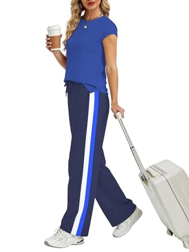 Casly Lamiit Two Piece Sets for Women Short Sleeve Lounge Sets Crew Neck Vacation Outfits Matching Sets Clothing Royal Blue XL - Thumbnail 4