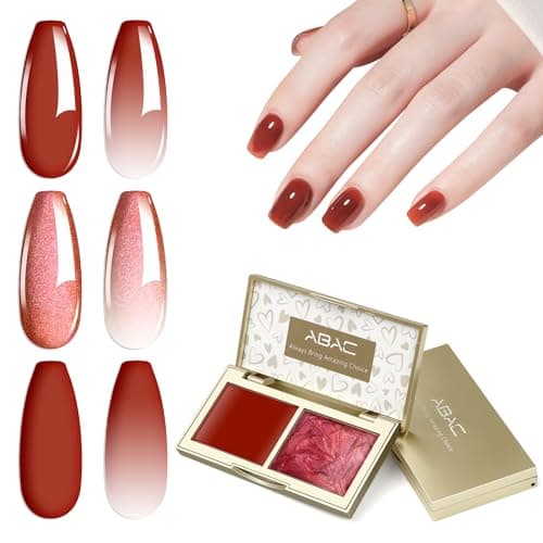 ABAC Ombre & Patting Gel Palette for Warm Nails,Rusty Red & Shimmer Solid Gel Duo,6g Full-Size