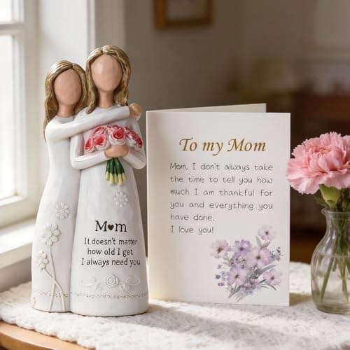 Ocosy Hand-Painted Mom Daughter Resin Figurine, Statue, Gift for Mom from Daughter, Decorative Sculpture,Red Rose - Thumbnail 2