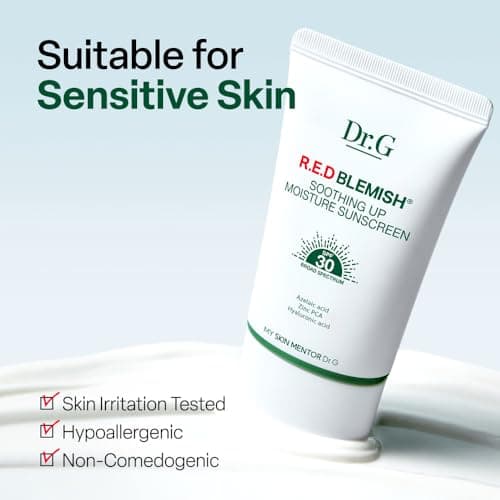 Dr. G R.E.D. Blemish Soothing Up Moisture Sunscreen - Korean Sunscreen with No White Cast - Broad Spectrum SPF for Sensitive Skin - Non-Greasy - With Hyaluronic & Azelaic Acid - 1.69 fl oz - Thumbnail 4