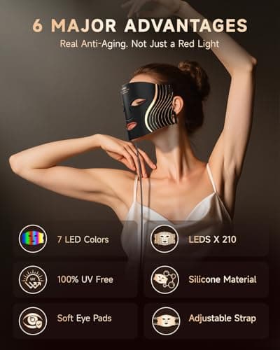 Red Light Therapy Mask for Face, 7 Colors LED Face Mask Light Therapy with Rechargeable Remote, Portable Anti-Aging & Skin Rejuvenation Device for Home Use or Travel, Ideal Gift for Women - Thumbnail 2