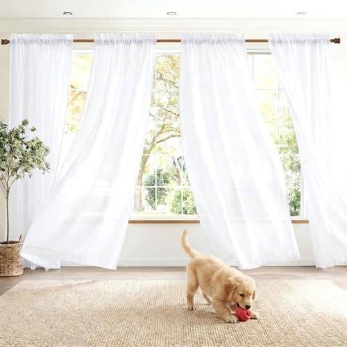NICETOWN 4 Panels Privacy Sheer Curtains Extra Long 102 Inches, Light Filtering Heavyweight Luxry Drapes for Bedroom, Living Room, Non-See-Through Voile with Rod Pocket, Pure White - Image 1