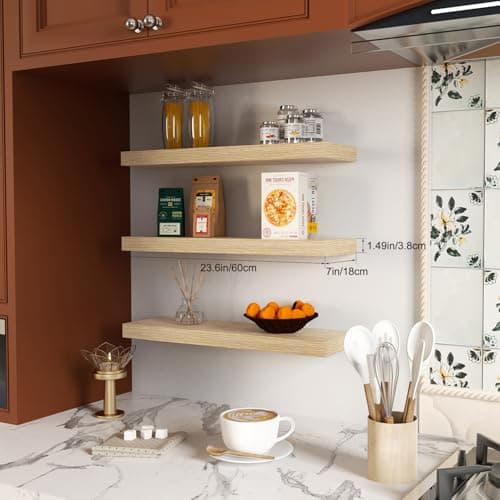 Mifurn Floating Shelves for Wall, Bathroom Shelves Over Toilet, Wall Shelves & Book Shelf for Room, Hanging Shelf, Modern Wooden Mounted Floating Shelves, 24x7x1.5 in (Oak, Set of 3) - Thumbnail 2