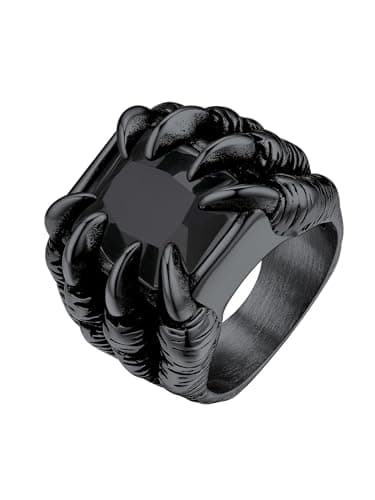 Bestyle Gothic Signet Ring for Men, Vintage Gothic Biker Dragon Claw Gemstone Ring Big Chuny Black Band Ring, Trendy Black Onyx Ring for Biker, Gift for Halloween, Size 10 - Image 1