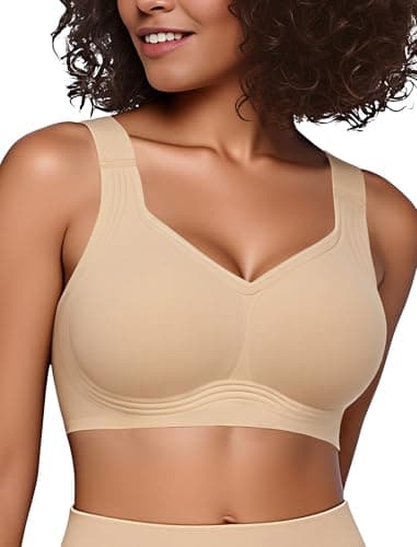 Easybunny Jelly Bras for Women Plus Size Minimizer No Underwire Supportive Full Coverage Wider Straps Seamless Tshirt Bra Nude L - Image 1