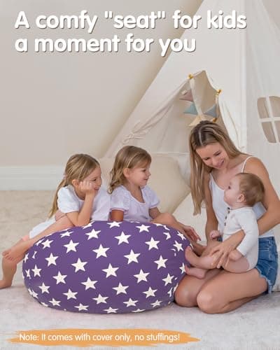 Aubliss Stuffed Animal Storage, Canvas Bean Bag Chairs Cover, X-Large 48" Kids Toy Storage Organizer for Blankets Towels Clothes - Thumbnail 6