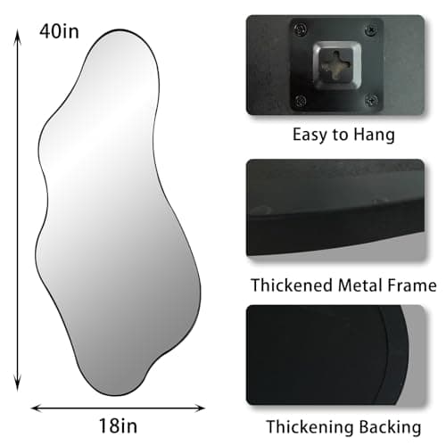 DAOYIJIAJU Irregular Wall Mirror, 40"x18" Asymmetrical Bathroom Mirrors with Metal Frame, Odd Shaped Mirror Decorative, Modern Abstract Mirrors for Living Room Bedroom Hallway Entryway Fireplace - Thumbnail 5
