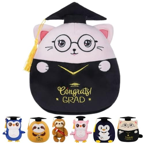 NIUBEHOHO Graduation Plush Cat Stuffed Animal - Pink Cat Stuffed Animals with Graduation Cap Gown Perfect Graduation Gifts 2026 Grad for Girl Boy Men Women 8 Inch - Image 1