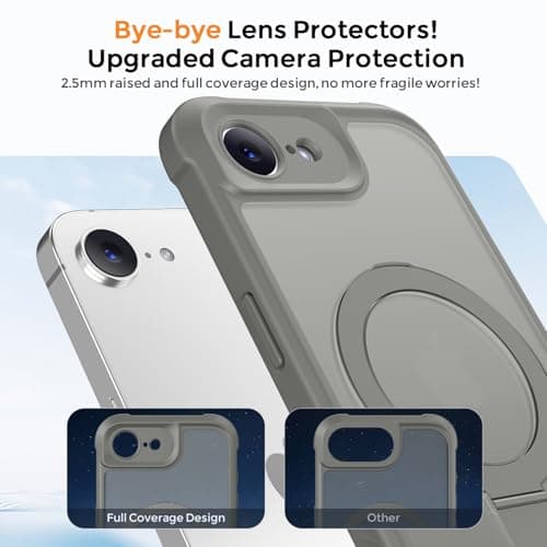 MOCCA for iPhone 17e Case & iPhone 16e Case with Magnetic Invisible Stand [Full Camera Protection][Compatible with Magsafe] Military Drop Shockproof Translucent Matte Phone Case Cover, Titanium Gray - Thumbnail 3