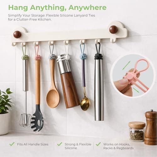6 PCS Silicone Cable Ties - Reusable Cord Organizer with Hanging Loop, Adjustable Organizer Straps for Cords, Tools, Charger Cable, Kitchen Accessories, Home Office - Thumbnail 2