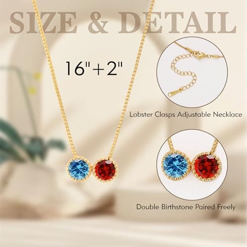 Sistble Aquamarine Necklace March Birthday Gifts for Women Gold Necklaces two Birthstone Grandma Gift Ideas Aquamarine Jewelry for Her - Thumbnail 6