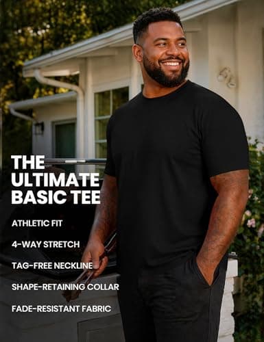Poriff Big and Tall Shirts for Men Short Sleeve Mens Crewneck Tops Loose Casual T-Shirts Summer Basic Tee XL to 5XL (Black 4XL) - Thumbnail 4