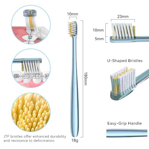 JTF Orthodontic Manual Toothbrush for Braces: 6 U-Shaped Tooth Brush with 6 Interdental Brushes, Ultra-Durable Bristles for Stain Removal and Deep Oral Clean, Toothbrushes for Tooth with Dental Device - Thumbnail 3