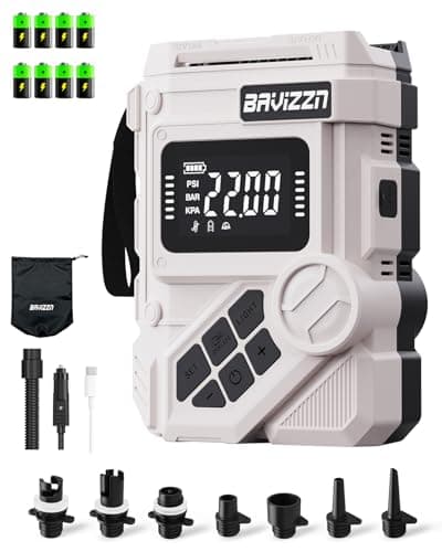 BAVIZZN 59.2Wh 22PSI Rechargeable SUP Pump, Dual Stage Electric Paddle Board Pump with Auto-Off LCD, 12V Car/Type-C Input, Battery Powered Inflator for Kayak Boat Inflatables - Image 1