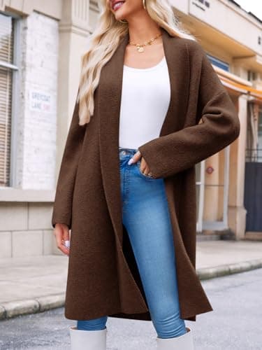 Saodimallsu Womens Long Cardigan Sweaters Chunky Open Front Oversized Slouchy Knit Fall Trendy Coatigan Jackets Brown - Thumbnail 6