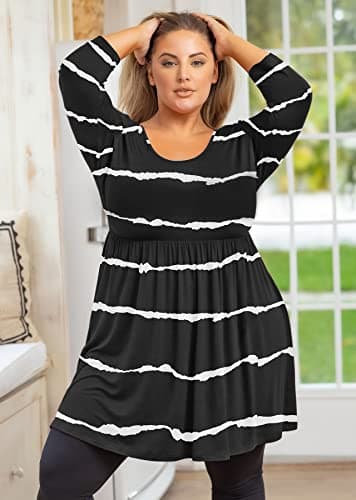AusLook Plus Size Tunic Tops To 3/4 Sleeve White Stripe 3X Crewneck Clothes Clothing Flowy Blouse Dress Babydoll Summer Fall Winter Maternity Shirts - Thumbnail 4