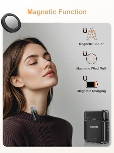 BILIWAL Wireless Lavalier Microphone for iPhone/Android/Laptop with Magnetic Wind Muff/Patch/Clip, Mini Mic with Noise Reduction, 35 H Battery Life via Charging Case, Lightning/USB-C/USB A Plug&Play - Thumbnail 3