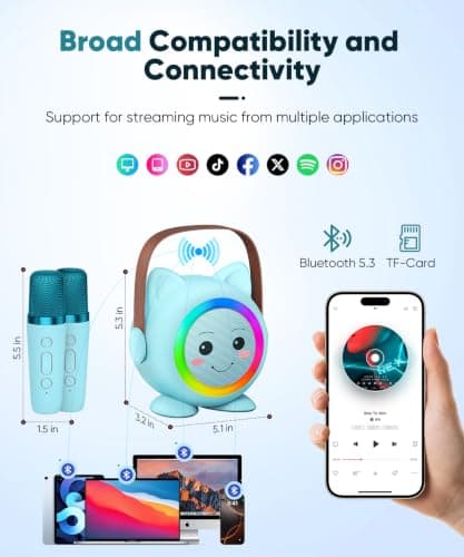 Mini Karaoke Machine Toy for Kids, Portable Karaoke Machine with 2 Wireless Microphone for 4,5,6,7,8,9,10,11,12+ Years Old Christmas Birthday Gifts Girls Boys (Blue) - Thumbnail 3