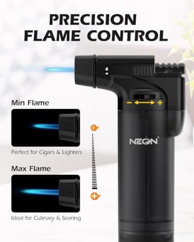 NEON 5 Pack Torch Lighters with Visible Fuel Window Jet Flame Multi Utility Lighter, Windproof, Safe, Butane Refillable Torch Lighter for Candle Grill BBQ Fireplaces - Thumbnail 5