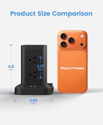 Power Strip Tower with Surge Protector 1800J, Fast Charging Tower PD20W USB-C Ports with 8 AC Outlets, 6ft Extension Cord for Home Office Dorm Room, Black - Thumbnail 2