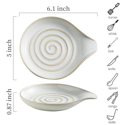 LAUCHUH Spoon Rest, Large Ceramic Spoon Holder for Kitchen Counter Spatula Rest Heat-Resistant Spoon Rest for Stove Top Cooking Utensil Holder, Farmhouse Kitchen Décor for Mother's Day, Cream, 5 Inch - Thumbnail 2