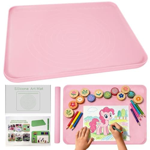 Large Silicone Mat for Crafts, 24"X19.7" Art Mat with Raised Edges for Clay, Resin, Slime, Jewelry-Making Table Protection Heat-Resistant Paint Mats, pink - Image 1