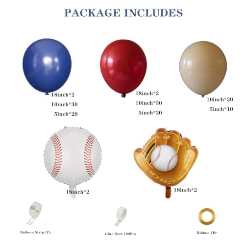Baseball Balloon Garland Arch Kit, Navy Blue Red Nude Balloon Arch with Baseball Glove Foil Balloons for Boys Girls Birthday Baseball Themed Party Decorations - Thumbnail 2