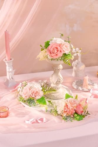 TINGE TIME 3Pcs Pre-made Cake Toppers，Silk Artificial Flowers Decor，Cake Decorations for Weddings, Birthdays, Party,Baby Shower,Celebration (PeachPink&White) - Thumbnail 4